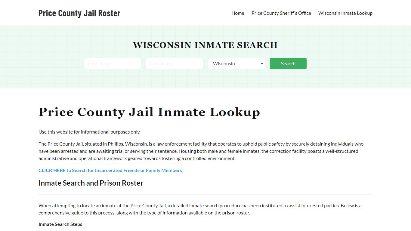 Price County Jail Roster Lookup, WI, Inmate Search